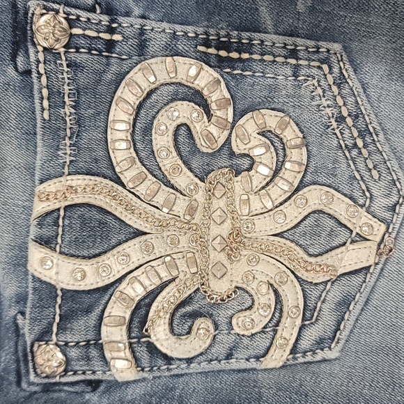 Miss Me Blue Straight Leg Jeans with Silver Embellishments - Picture 15 of 16